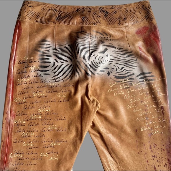 -๐๐๐๐- ๐ฅ๐๐ฑ๐๐๐ฅCELINE RUNWAY VINTAGE SUPER RARE!! HANDPAINTED GOATSKIN PANTS - Picture 14 of 17
